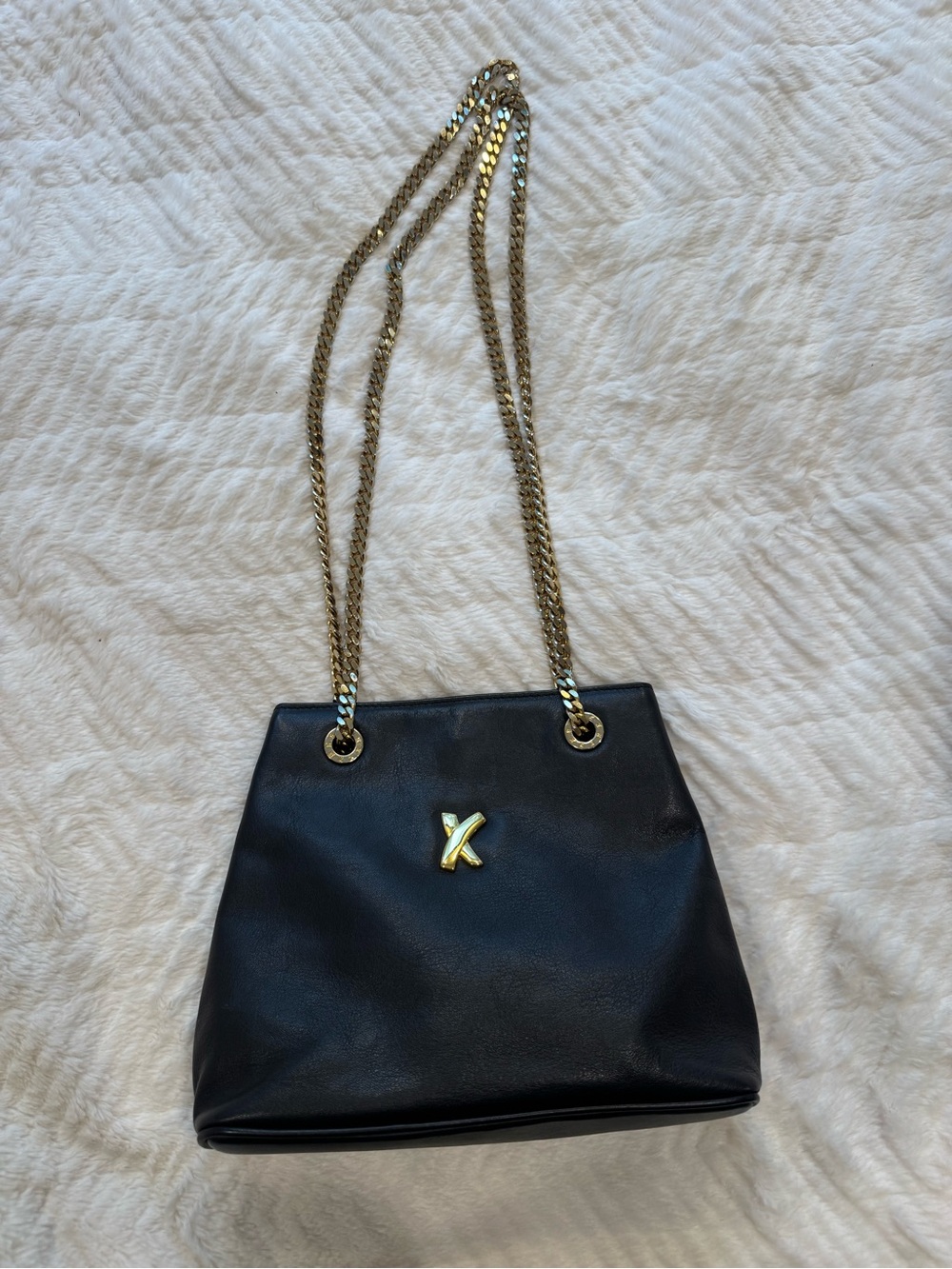 Vintage Paloma Picasso Black Leather Shoulder Bag Gold Chain Strap